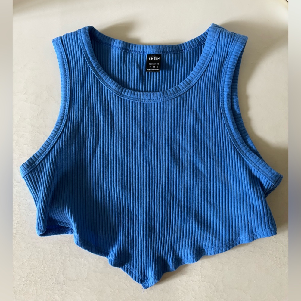 SHEIN Blue Ribbed Sleeveless Crop Top